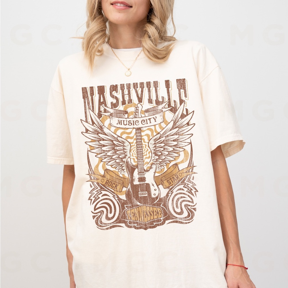 🚨 SALE 🚨 Comfort Colors Nashville Music City Distressed Graphic Tee Shirt
